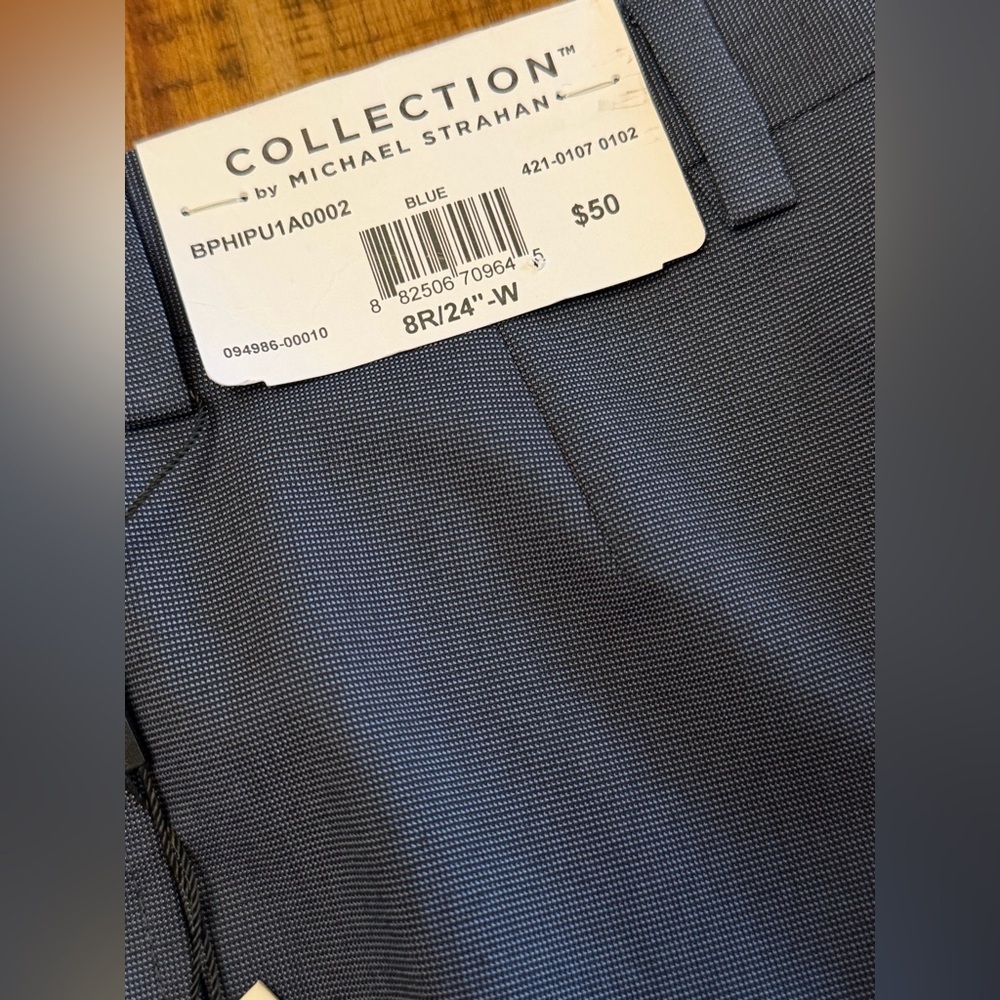 Michael Strahan Classic Navy Textured Trousers Size 8R, NWT - Picture 4 of 8